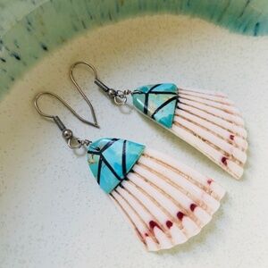 Nevada Native American Santo Domingo Shell & Turquoise Mosaic Inlay Earrings